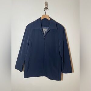 Lafayette 148 New York Navy Blue Zip Up Jacket Nylon Size 10 Classic